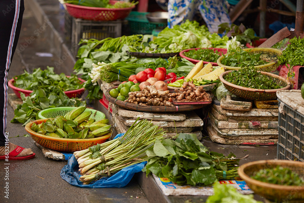 Canvas Prints fresh vegetables on display in a traditional market