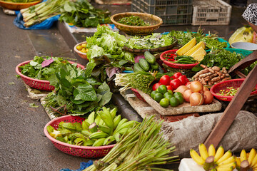 Fresh vegetables on display in a traditional market	