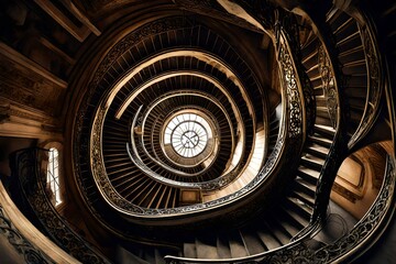 spiral staircase in the dark - obrazy, fototapety, plakaty