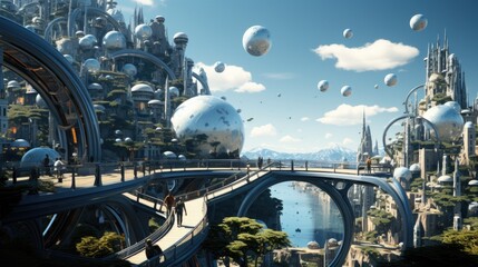 Futuristic Cityscape with Innovative Architecture and Skyward Structures