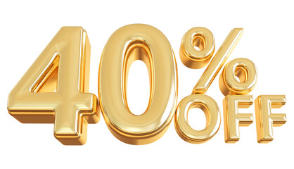 40 Percent Off Sale Discount Gold Numbers 3D Render