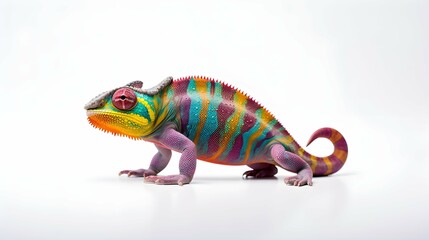 Colorful chameleon on a white background, copy space. Generative AI