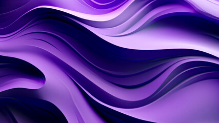 Illustration of an abstract purple background with 3D wavy textured shapes with effects
