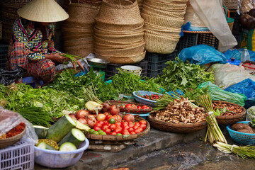 Fresh vegetables on display in a traditional market	