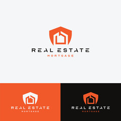 Black Orange Real Estate Logo. Construction, Architecture, Building Logo Design Template
