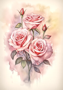 imagine valentines day card design, roses, pastel background, wa