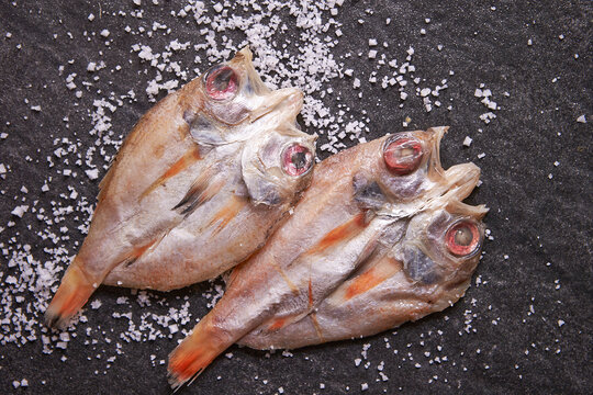 Semi-dried fish sprinkled with salt