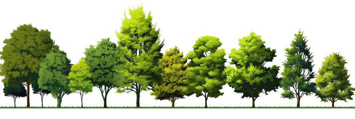 Green trees on transparent background.