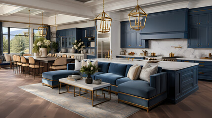 Décoration intérieure d'une cuisine et d'un salon d'une maison