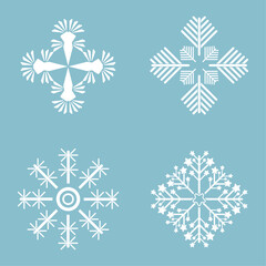 Winter set of white snowflakes isolated on light blue background. and Set of 4 snowflakes, Snowflake icons. Snowflakes collection for design Christmas vector, illustration