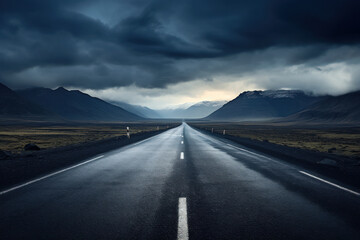 Empty road with beautiful view background. Travel vacation concept. Generative ai.