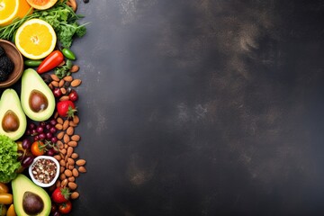 Obraz na płótnie Canvas Healthy food background, copy space and generative ai