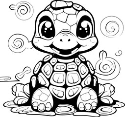 Turtle animal black and white coloring page