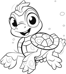 Turtle animal black and white coloring page