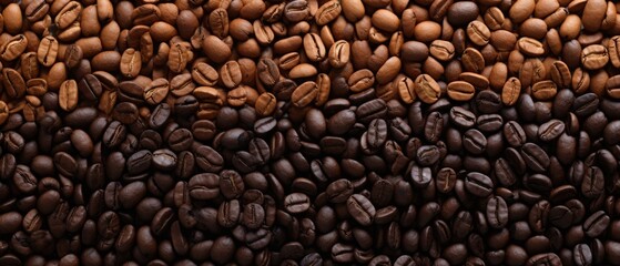 Coffee beans are shown in a close up. Generative AI.