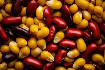 A close up of a pile of red and yellow beans. Generative AI.
