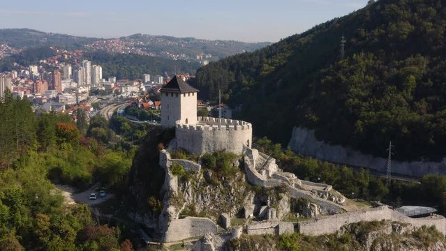 Aerial view of Old Town Fortress in Uzice