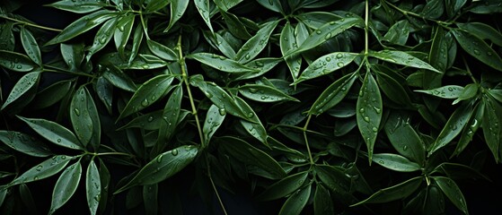 Close-up of green leaves after a rainstorm