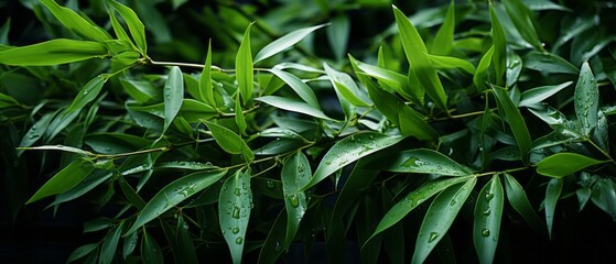 Close-up of green leaves after a rainstorm