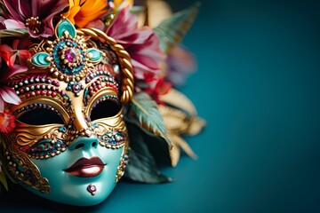 An invitation for the carnival party with masks created with generative AI technology