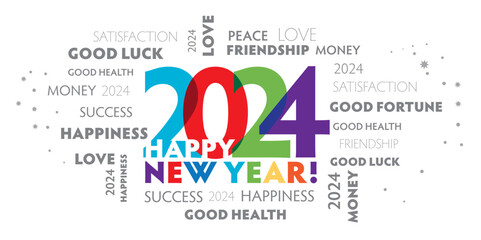 New Year's Eve 2024 - happy new year 2022 colorful text on white background