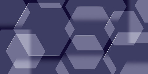 geometric shapes, gradients, overlapping hexagons and shadows with glowing lines. purple background
