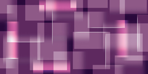 geometric shapes, gradients, overlapping rectangles and shadows with glowing lines. purple background