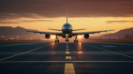 A cargo plane touching down on the runway photo realistic - Generative AI.