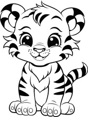 Tiger animal vector stock, coloring page
