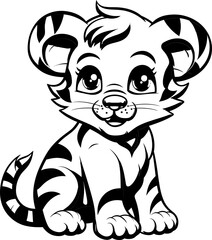 Tiger animal vector stock, coloring page