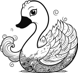 Swan bird animal vector stock, coloring page