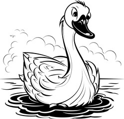 Swan bird animal vector stock, coloring page