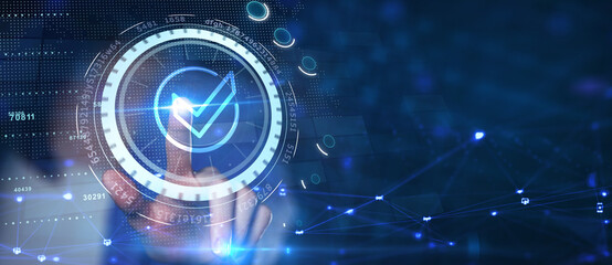 Standard quality control. Certification. Business, technology, internet and networking concept.