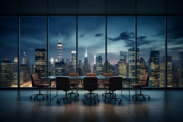 Panoramic modern office conference room cityscape background - obrazy, fototapety, plakaty