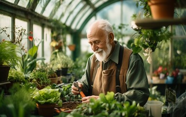 Naklejka na ściany i meble Elderly Man in Gardening Attire