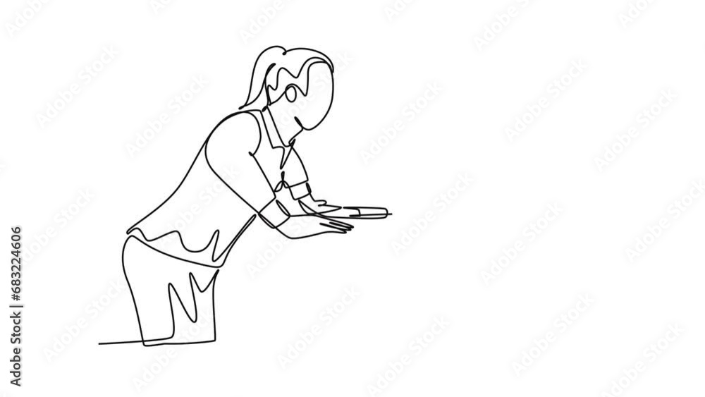 Aufkleber animated self drawing of continuous line draw of young frustrated businesswoman yelling at computer 