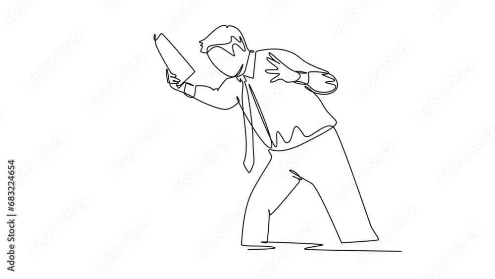 Aufkleber self drawing animation of single line draw young rage manager screaming on the face of his staff aft