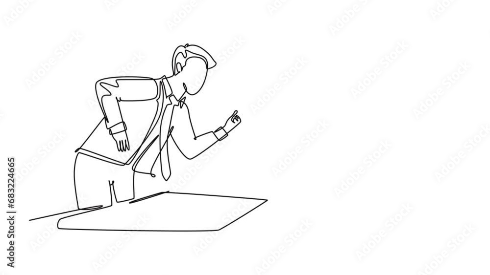 Aufkleber self drawing animation of single line draw young furious manager blaming his lazy staff about bad wo