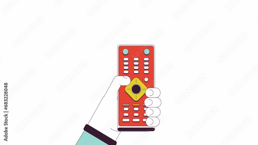 Poster push button remote control line 2d character hand animation. program change equipment flat color car