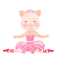 Cute piglet wearing a pink dress, ballet dance