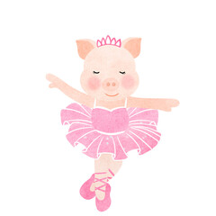 Cute piglet wearing a pink dress, ballet dance