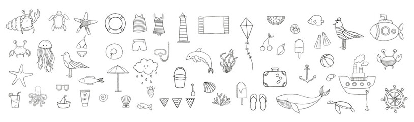 hand drawn sea doodle icons