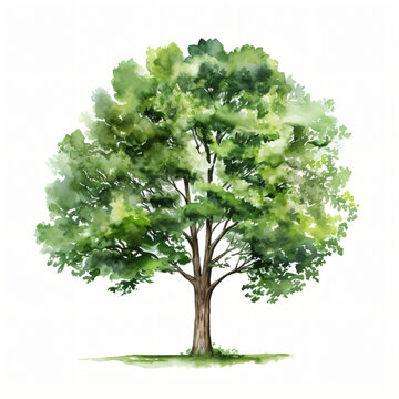Watercolor Forest Tree isolated on white background