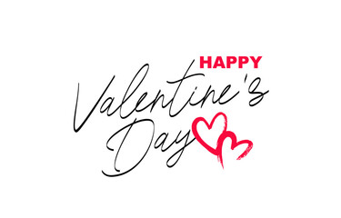 Amazing calligraphy - Happy Valentine's Day. Two beautiful red hearts painted by hand. Elements for the design of a banner for Valentine's Day