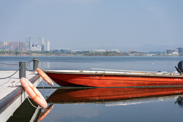 Boats on Xinglong Lake in Chengdu