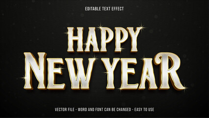 Editable text effect happy new year theme, luxury text style - obrazy, fototapety, plakaty