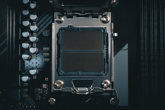 Computer processor from 2023 - CPU sitting in a motherboard on a gaming computer