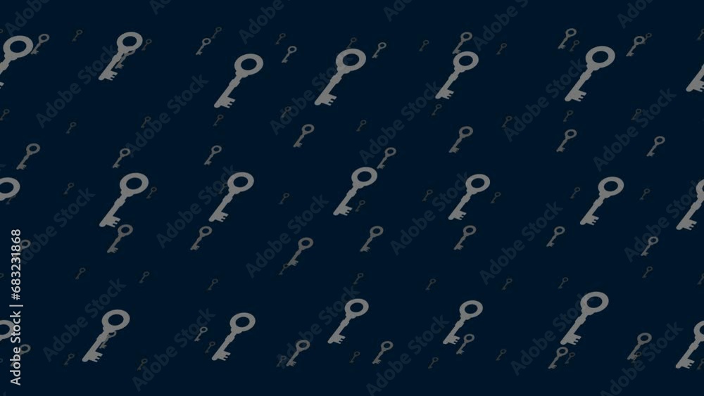 Poster old key symbols float horizontally from left to right. parallax fly effect. floating symbols are loc
