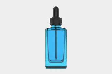 Transparent glass dropper bottle with liquid inside isolated on white background. 3d illustration