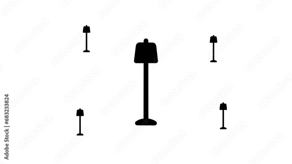 Poster zoom in and out animation the floor lamp symbol. large black symbol in the center and four small sym
